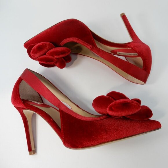 ANTONIO MELANI Ester Velvet Red Flower Heel Pumps Size 6.5 Pointed Toe NEW - Picture 10 of 16
